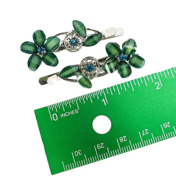 Whimsical Butterfly Floral Hair Accessories Set Blue Green Hair Sticks Claw Clip - Picture 4 of 12